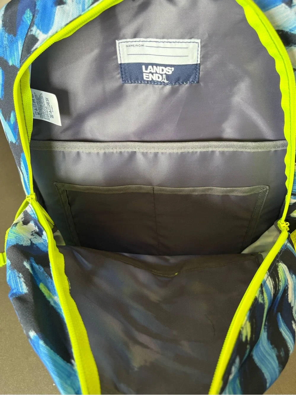 Lands End Kids ClassMate Medium Backpack Navy Neon Green Brushstroke Durable